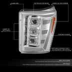 Sequential LED Light Bar Headlight for Ford F250 SD (2011–2016) - Chrome Amber