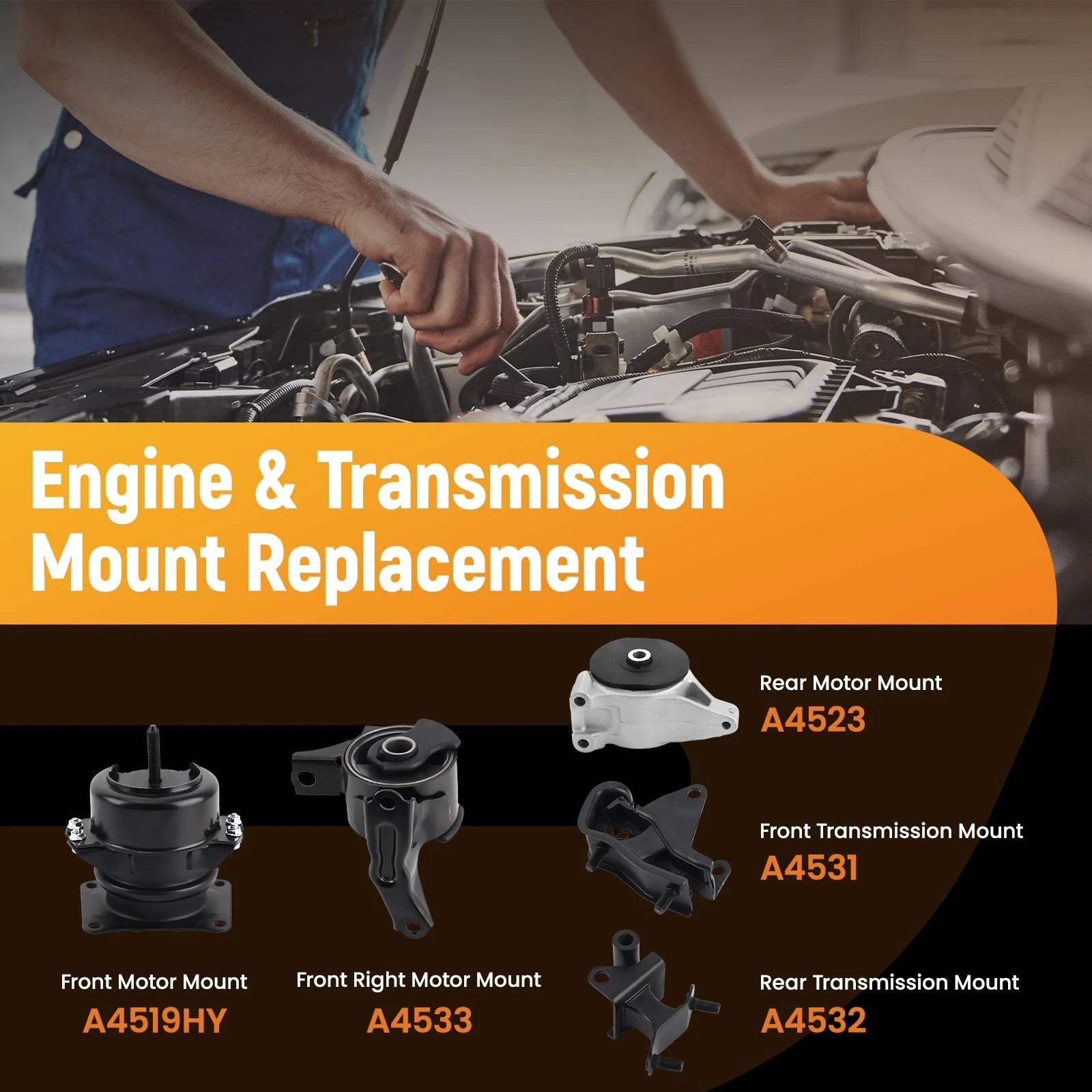 Set of 5 Engine Motor & Transmission Mounts for Acura MDX (2003-2006)