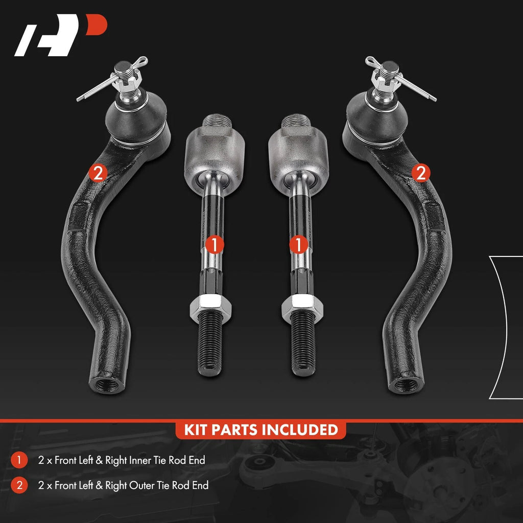 Set of 4 Front Inner & Outer Tie Rod Ends for Honda Civic (2012–2015)