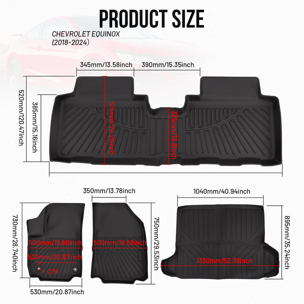 3D TPE Floor Mats + Cargo Liner for Chevrolet Equinox (2018–2024)