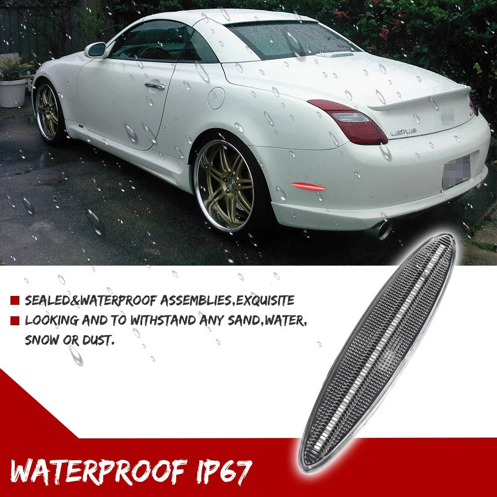 2X Clear Red LED Bumper Side Marker Lights for Lexus SC430 (2002–2010)