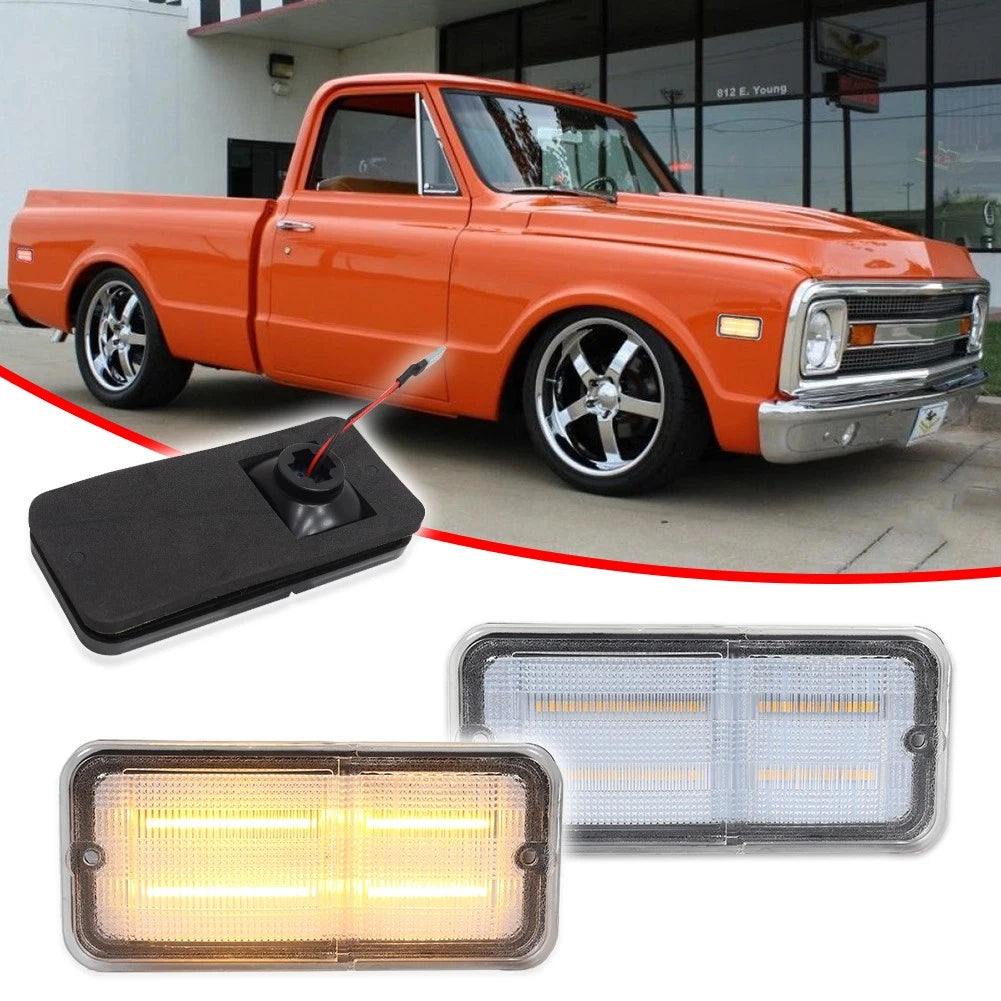 Clear Amber LED Side Marker Lights for Chevy C10 GMC C15 C25 (1968–1972)