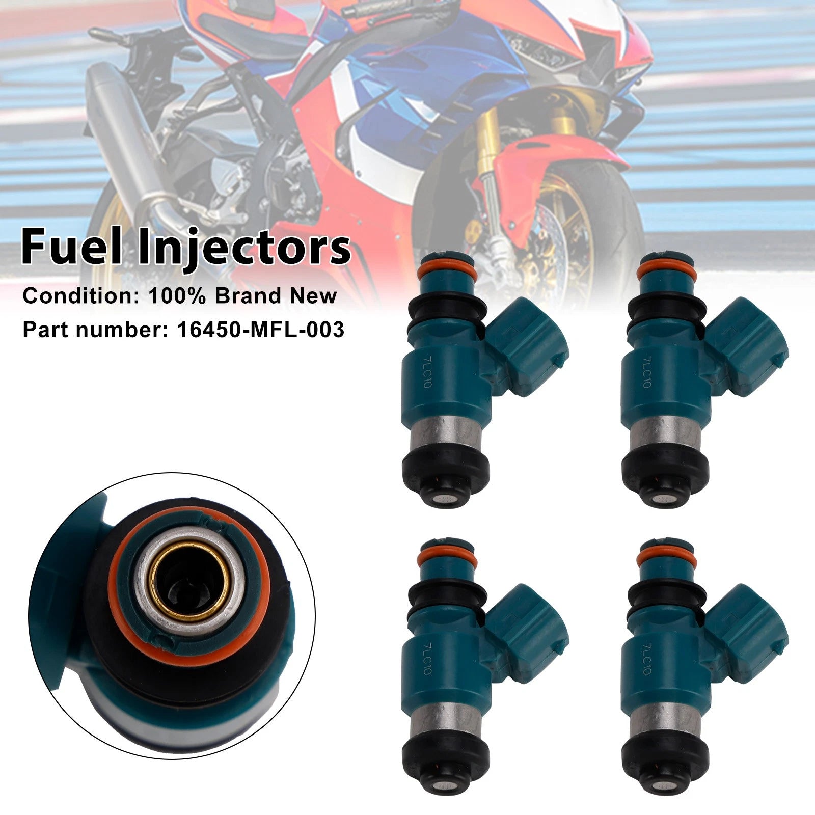 Set of 4 Fuel Injectors 16450-MFL-003 for Honda CBR1000RR (2008–2023), VFR1200F (2010–2017)