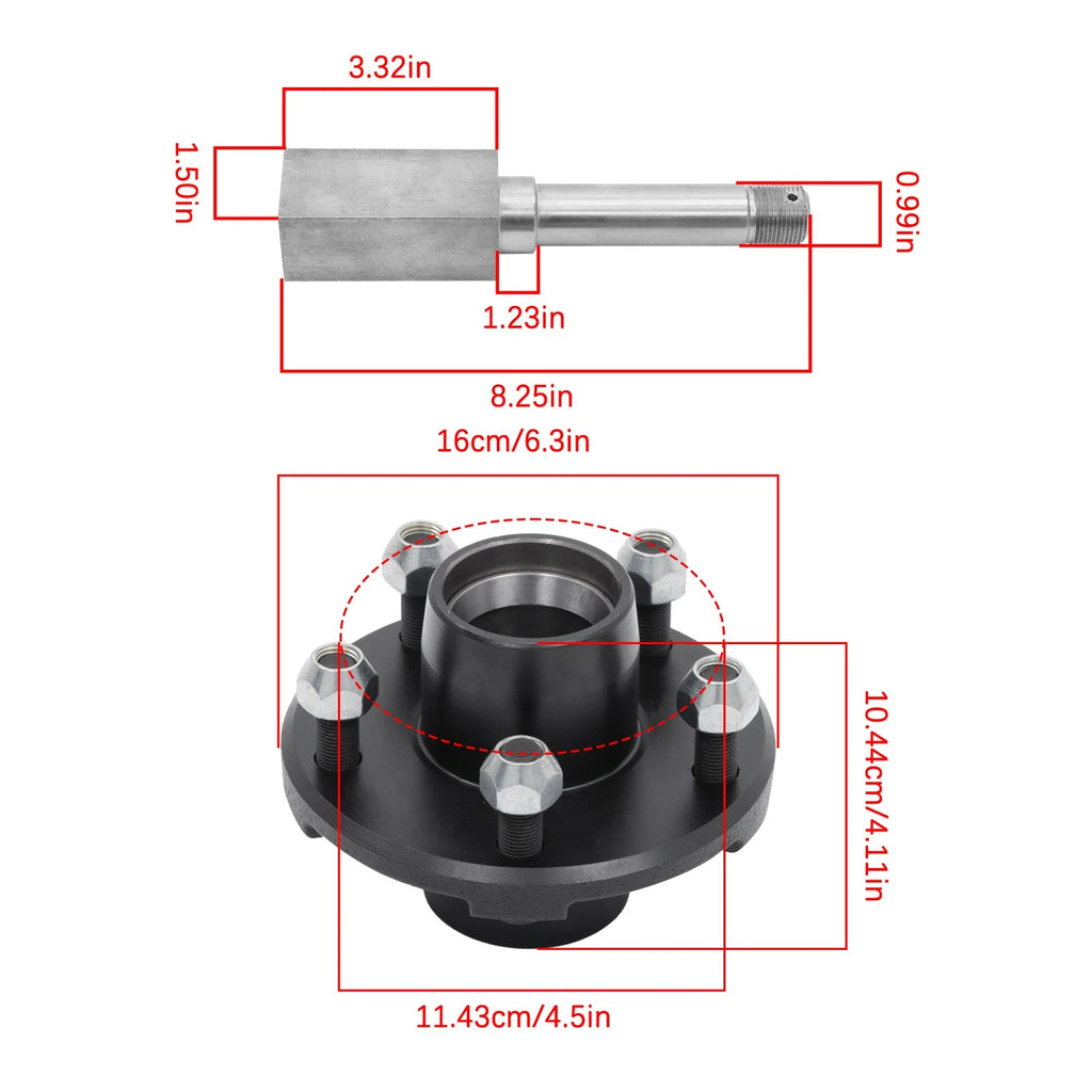 Trailer Hub for 1" Square BT8 Spindle (5-4.5" Bolt Circle)