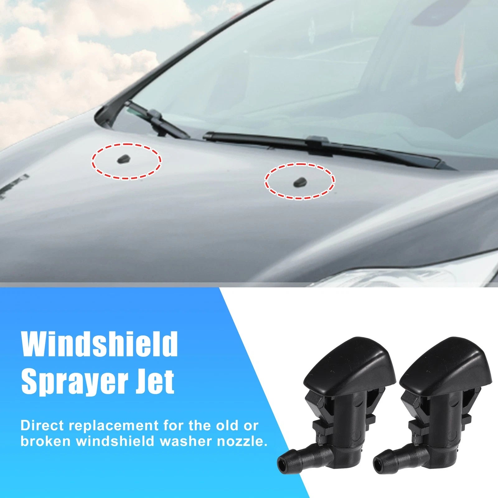 2 Pcs Front Windscreen Washer Nozzles with Gaskets for Ford 