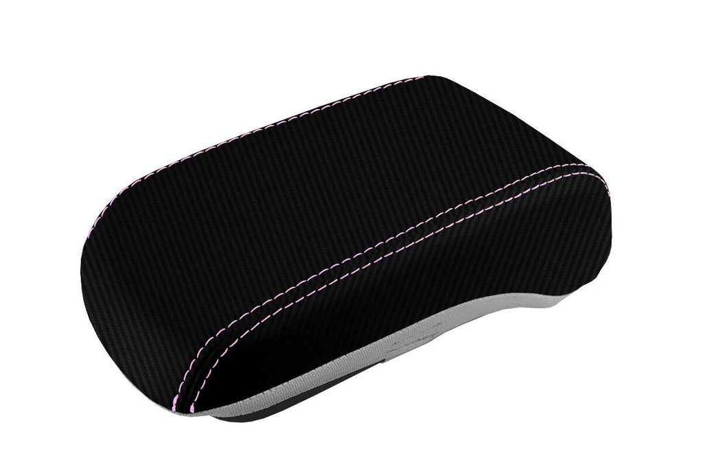 Console Lid Armrest Cover for Mitsubishi Lancer (2008–2016) Carbon Fiber Pink Stitch