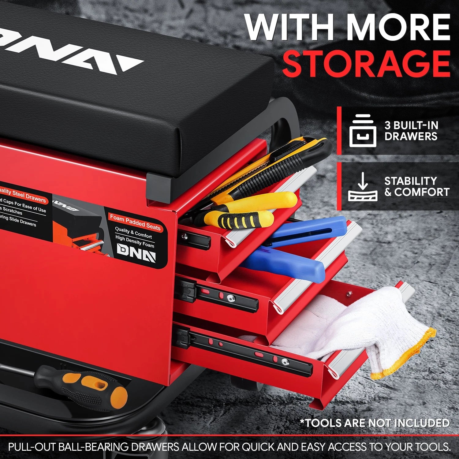 3-Drawer Roller Seat Stool with Tool Tray for Garage Mechanics