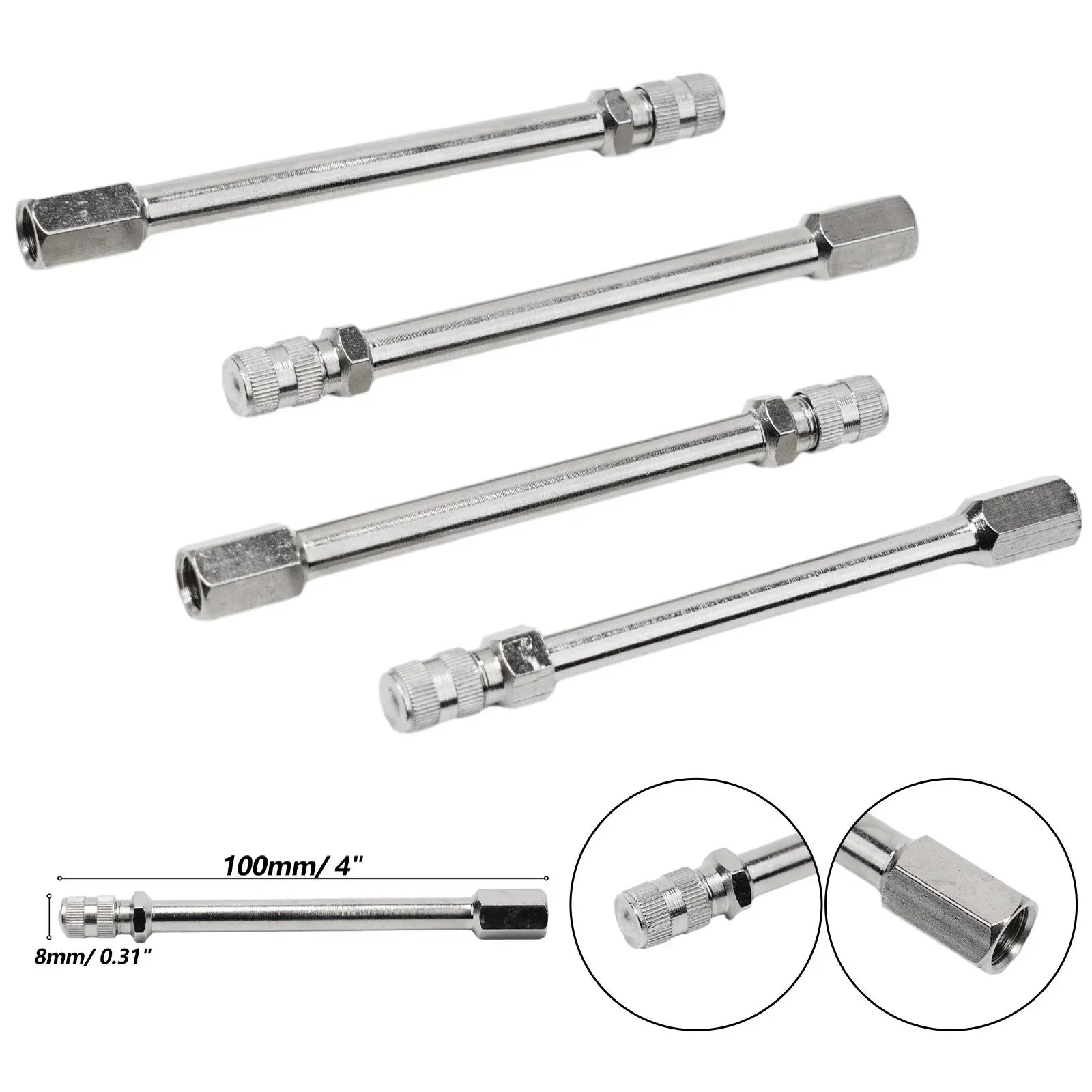 4pcs Tyre Wheel Valve Extension Extender Cap Metal Stem for Auto Car Truck