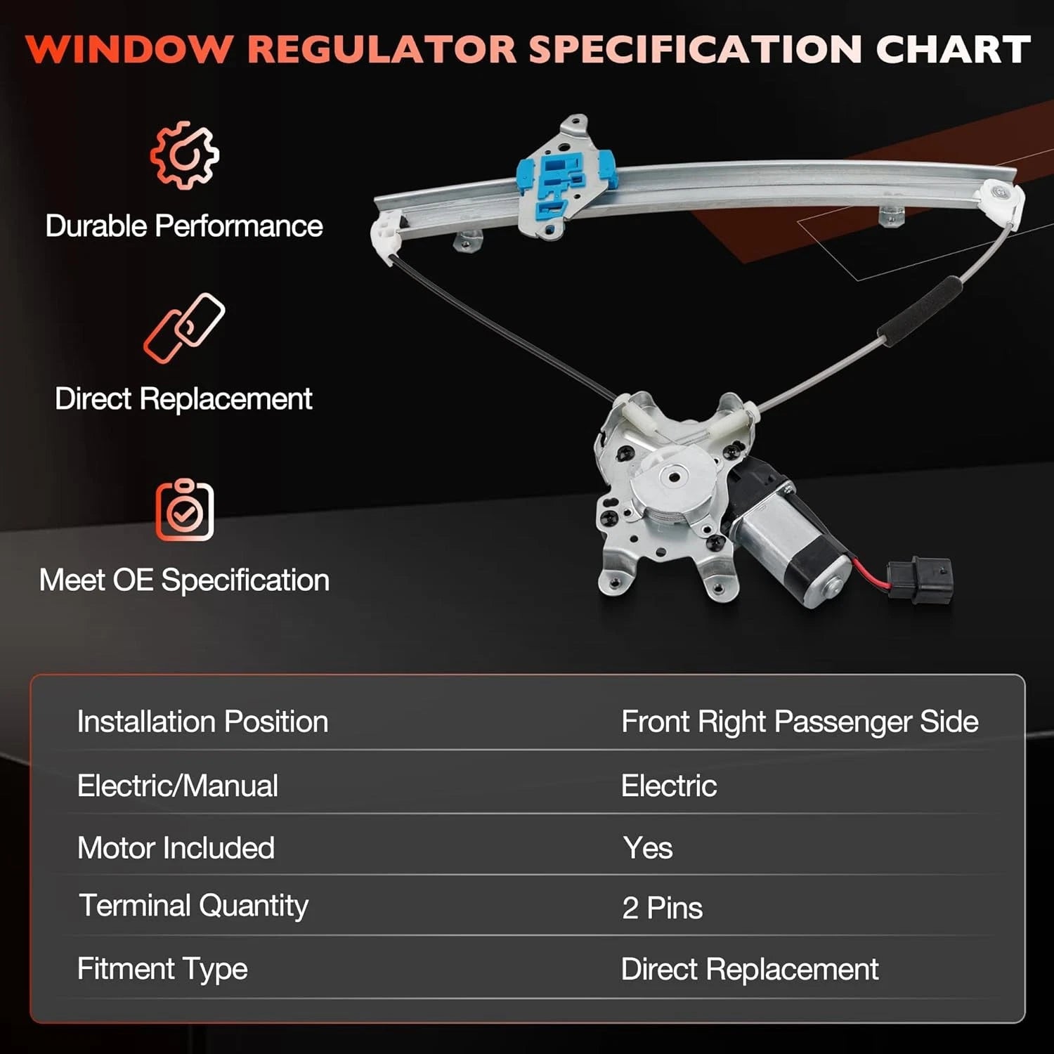 Front Right Power Window Regulator w/ Motor for Mitsubishi Outlander (2003–2006)