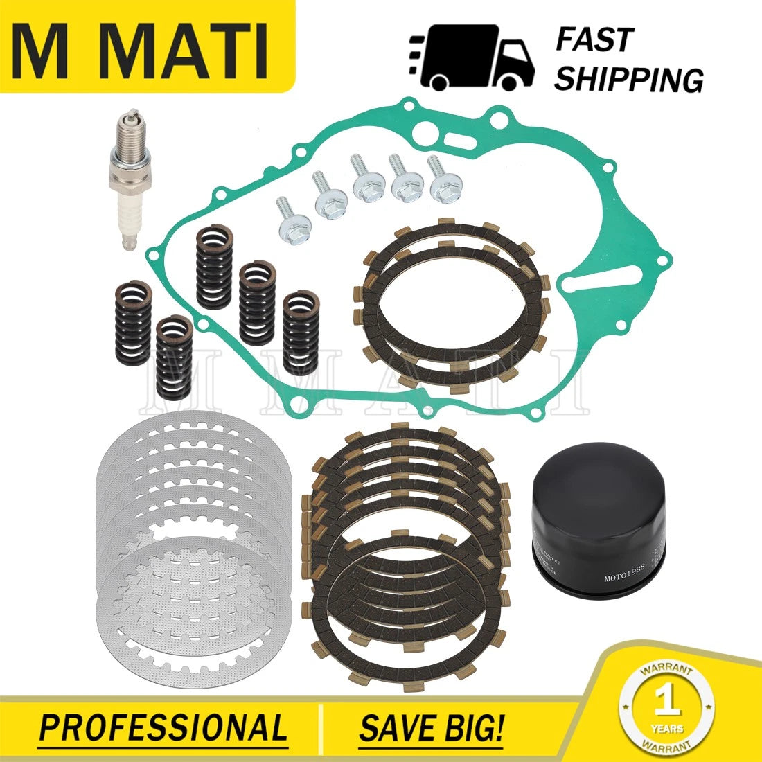 Clutch Friction Steel Plates Gasket Kit Oil Filter for Yamaha YFM660R (2001–2005)