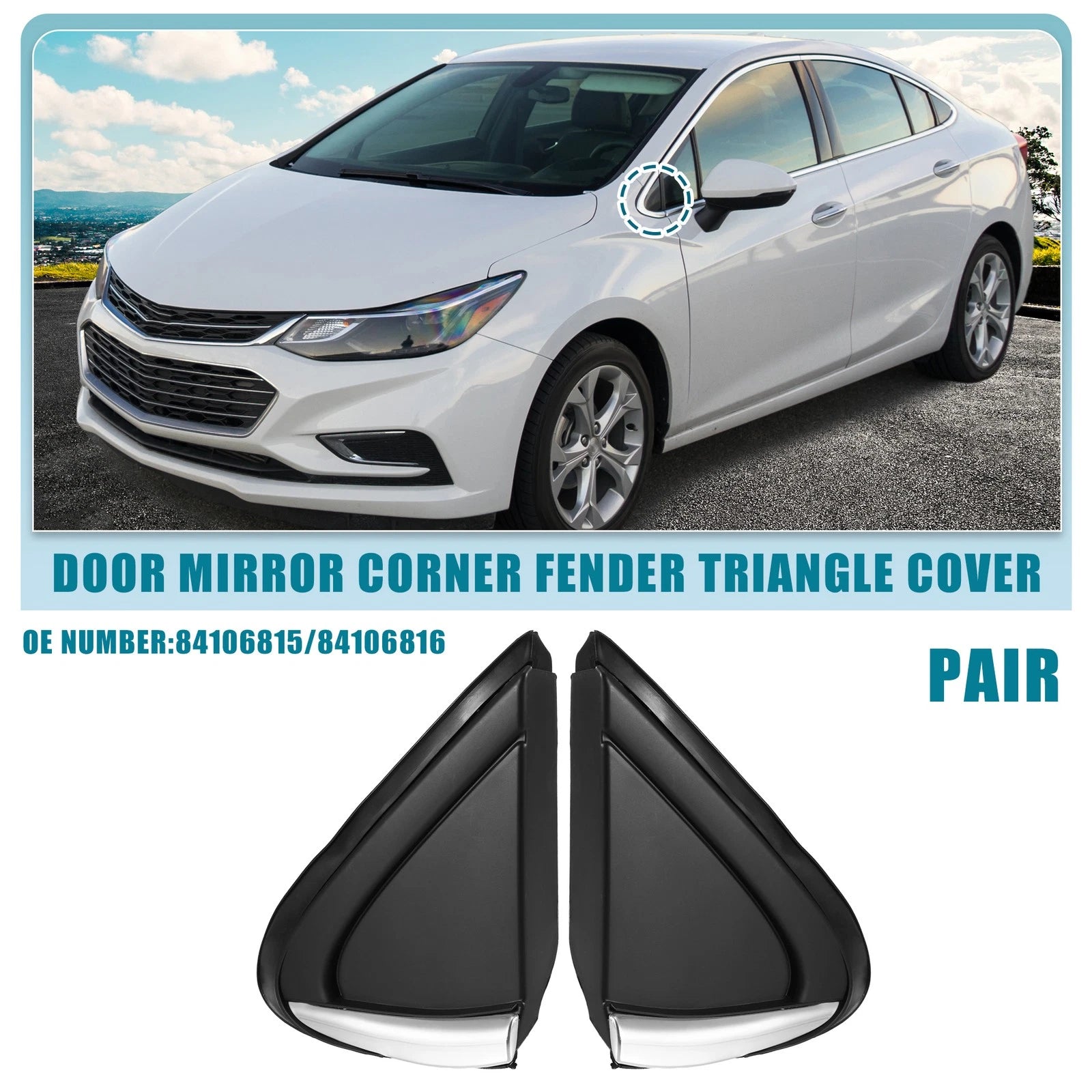 1 Pair Mirror Corner Fender Triangle Cover No. 84106815/84106816 for Chevrolet 