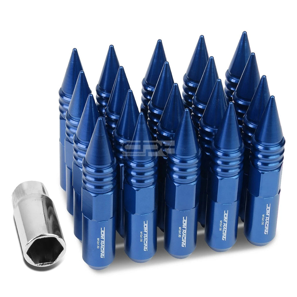 20 PCS M12X1.5 107MM Tall Blue Aluminum Spiked Cap Lug Nuts + Adapter