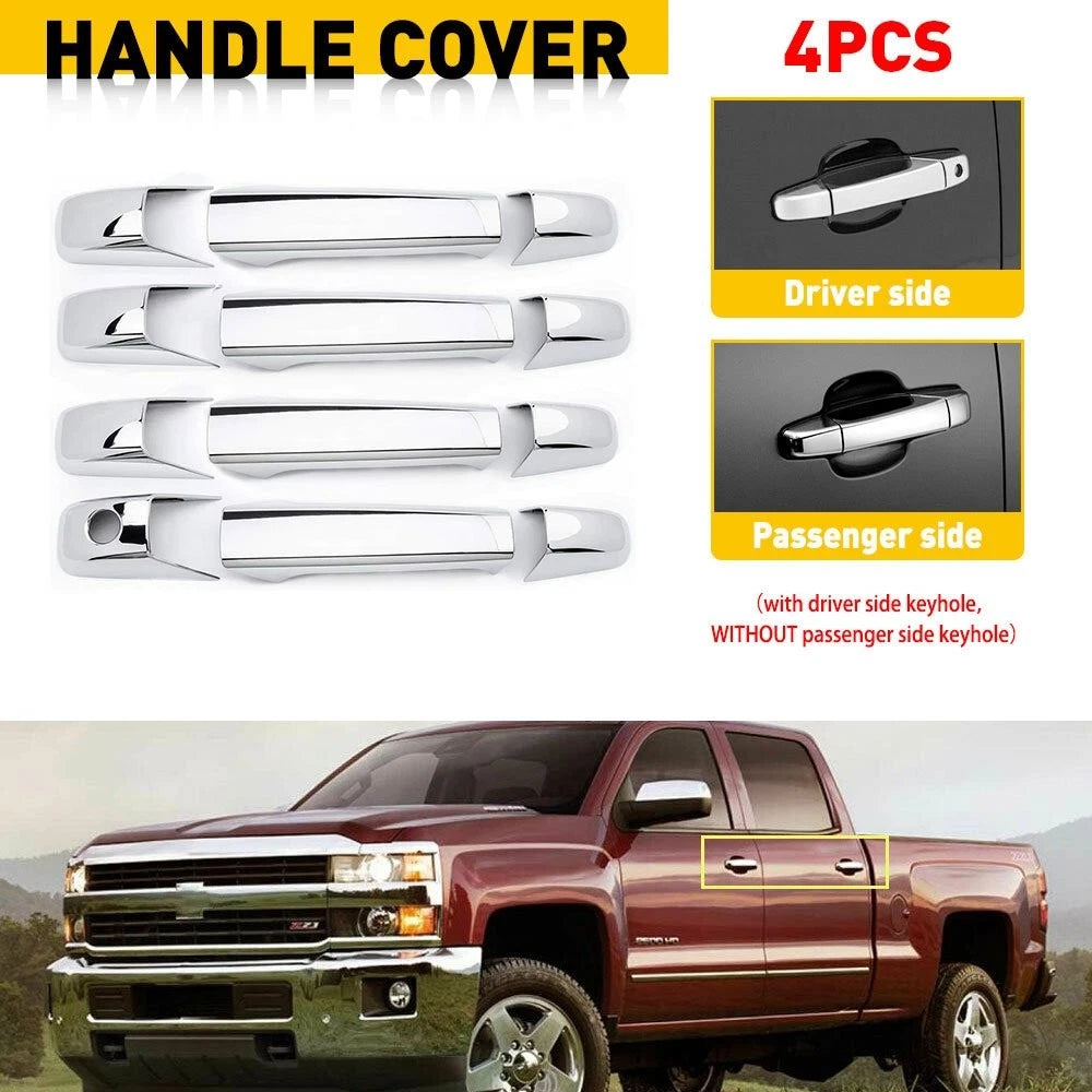 Set of 4 Chrome Door Handle Covers for Chevy GMC Silverado Sierra (2007–2013)