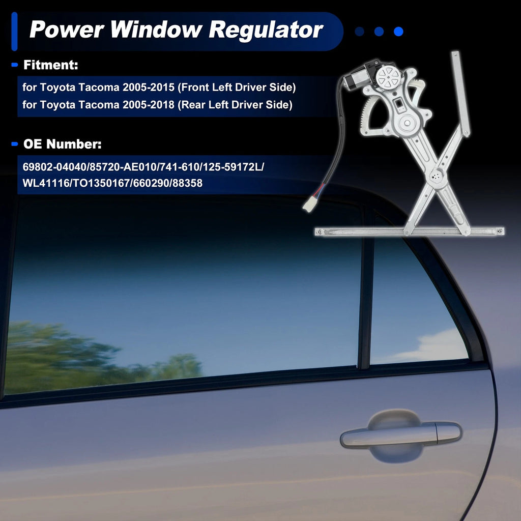 Front Left Power Window Regulator with Motor for Toyota Tacoma (2005–2023) No.69802-04040