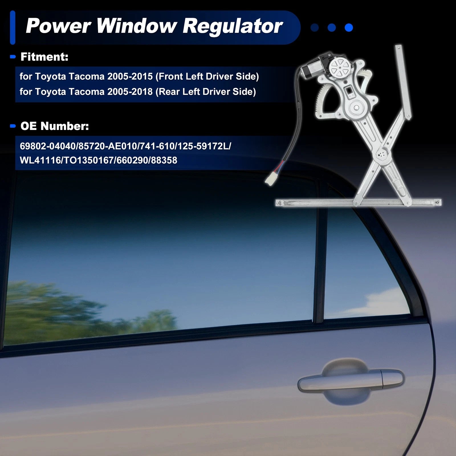 Front Left Power Window Regulator with Motor for Toyota Tacoma (2005–2023) No.69802-04040