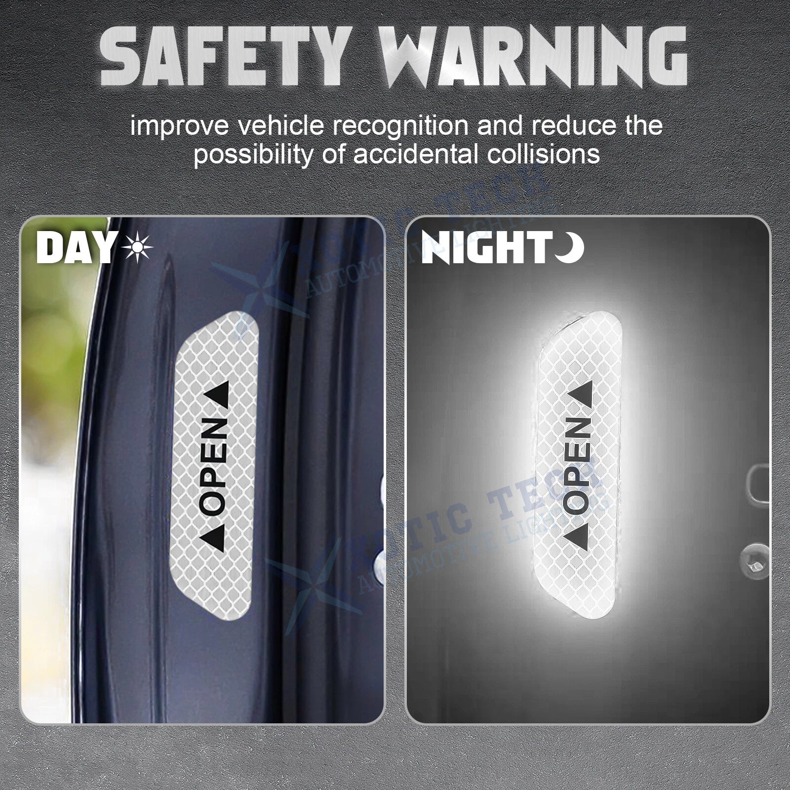 Racing Style Door Open Night Visibility Safety Warning Reflector Sticker Tape for Universal (-)
