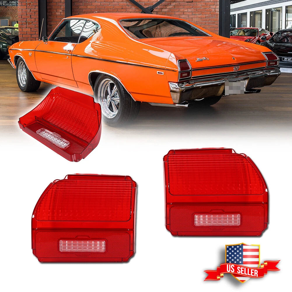 Pair Red Tail Light Lenses for 1969 Chevy Chevelle Malibu