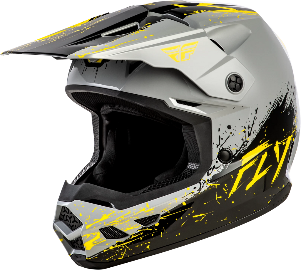 Youth Off-Road Helmet for FLY Racing Kinetic Drip (Youth Small) Grey/Black/Yellow