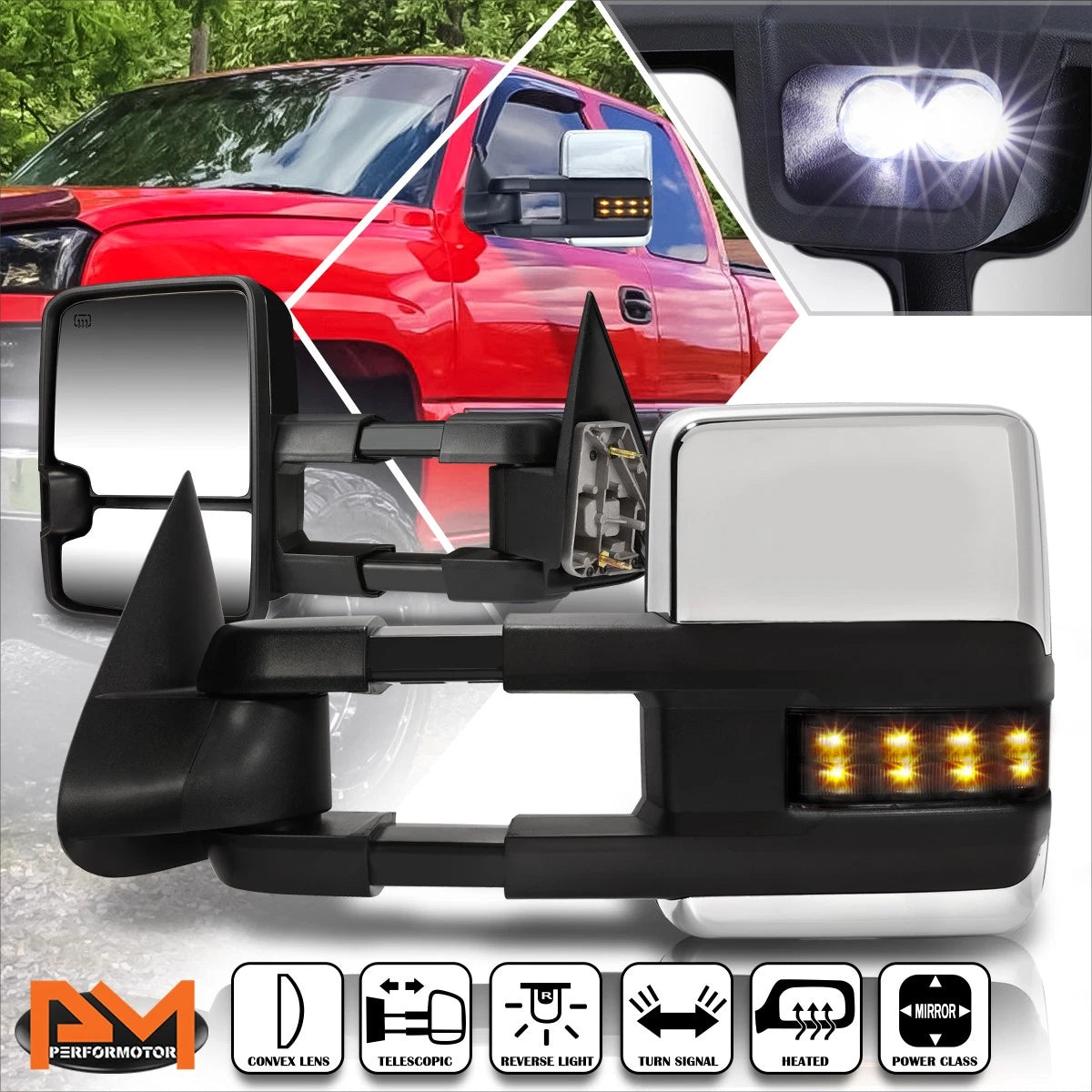 Powered Heated Towing Mirror Set for Silverado/Sierra (2003–2007) - Chrome, Smoked LED