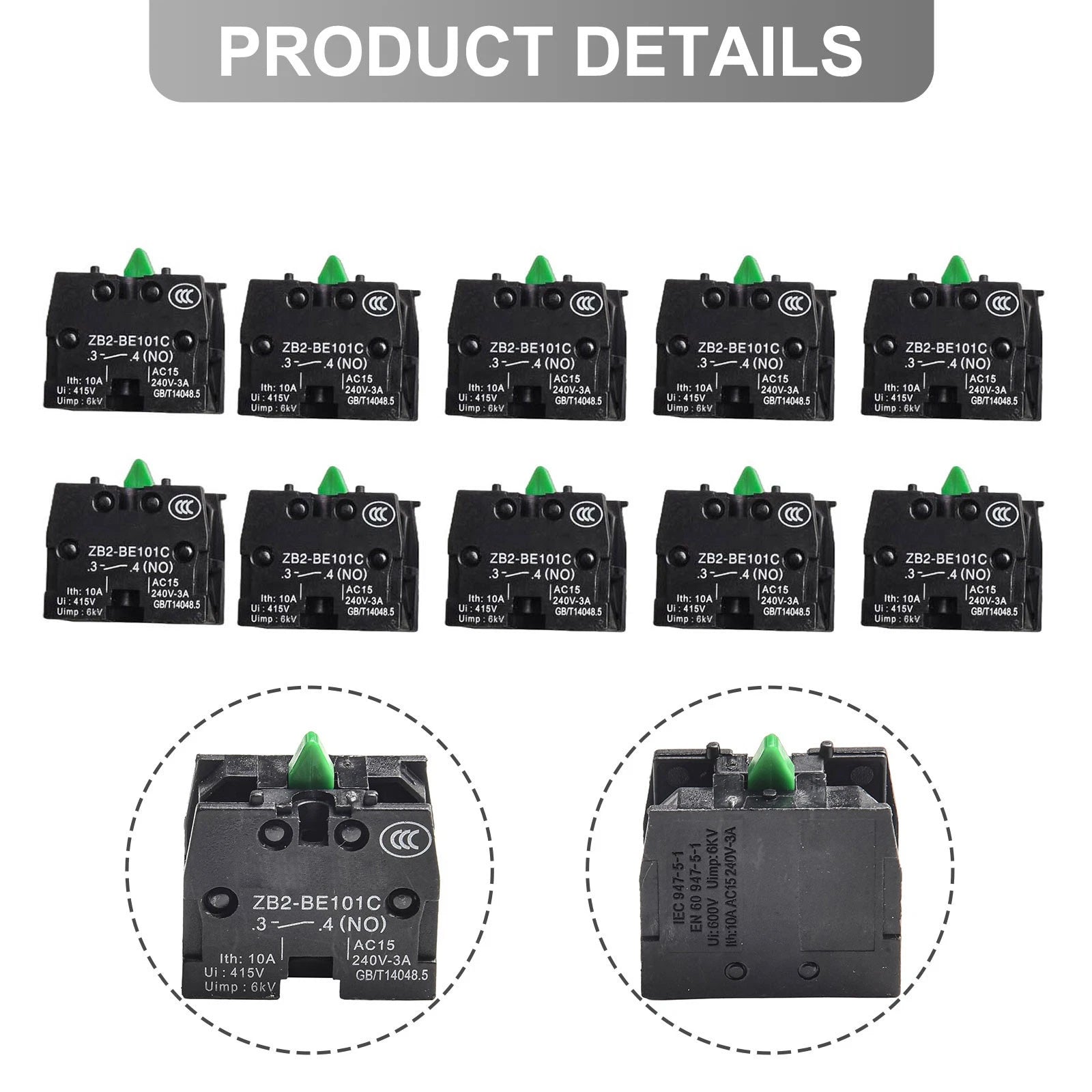 Set of 10 Push Button Joystick Switches for ZB2 BE101C (10A 600V)