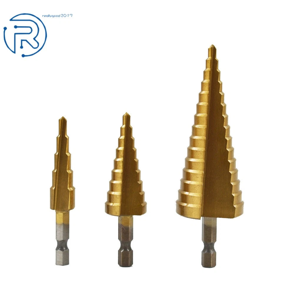 3-Piece HSS Steel Step Cone Drill Bit Set (4-20mm, 4-12mm, 4-32mm)