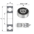 Deep Groove Ball Bearing 6301DDU for Scooter Skateboard (12x37x12mm)