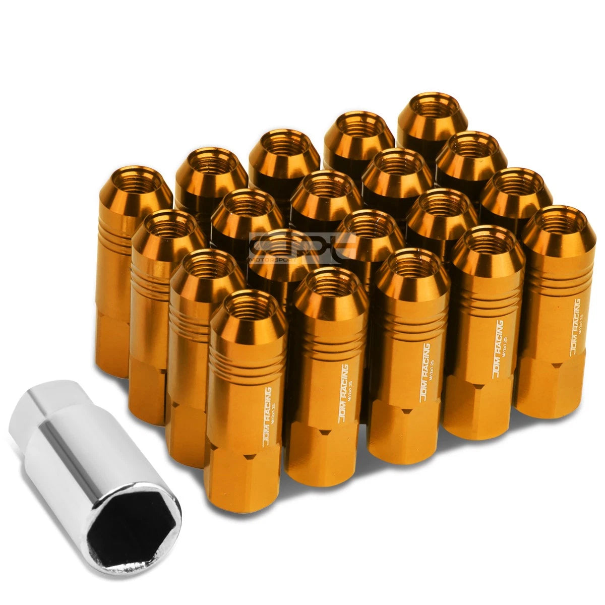 20 PC Open End M12x1.25 60mm Tall Orange Aluminum Lug Nuts for JDM Vehicles