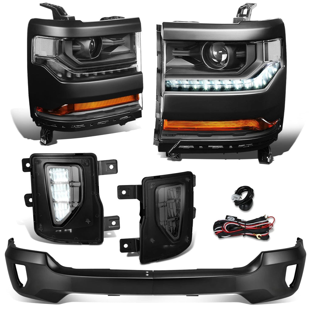 Black Clear Headlights & Fog Lights for Silverado 1500 (2016–2018)