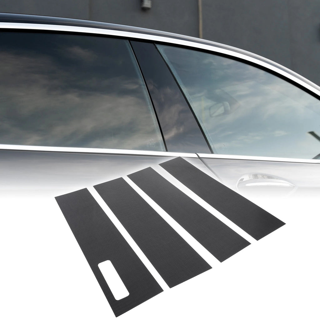 Set of 4 Car Pillar Window Trim Covers for Ford F-150 (2015–2021) Black Carbon Fiber