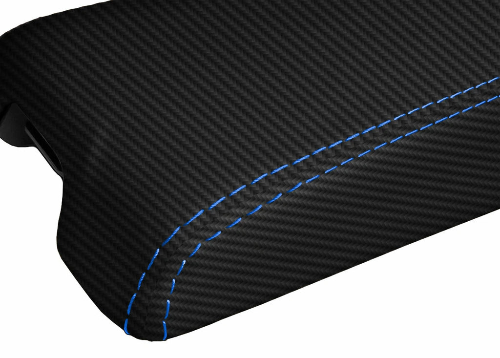 Carbon Fiber Console Lid Cover for Infiniti G35 Coupe (2002–2007) Blue Stitch