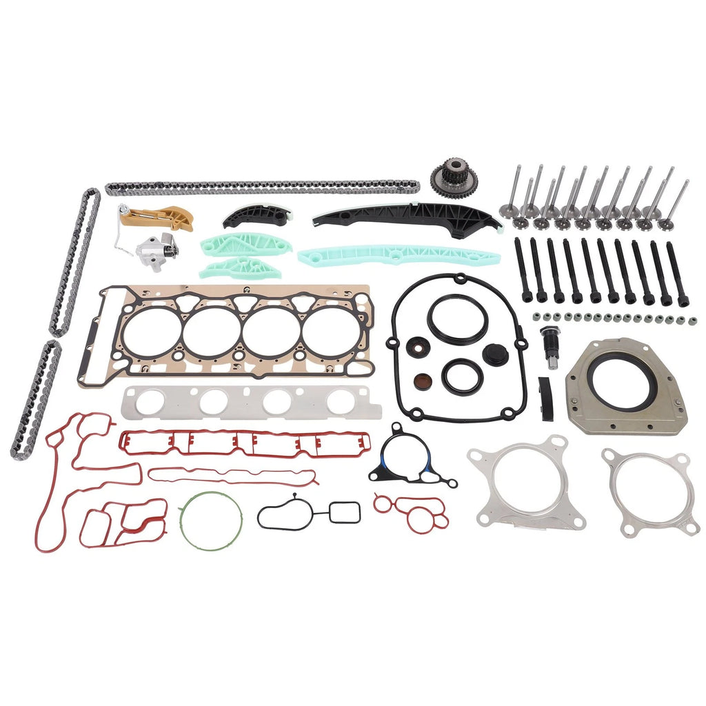 Timing Chain Head Gasket Set with Intake Exhaust Valves for Audi VW 2.0 TSI Jetta