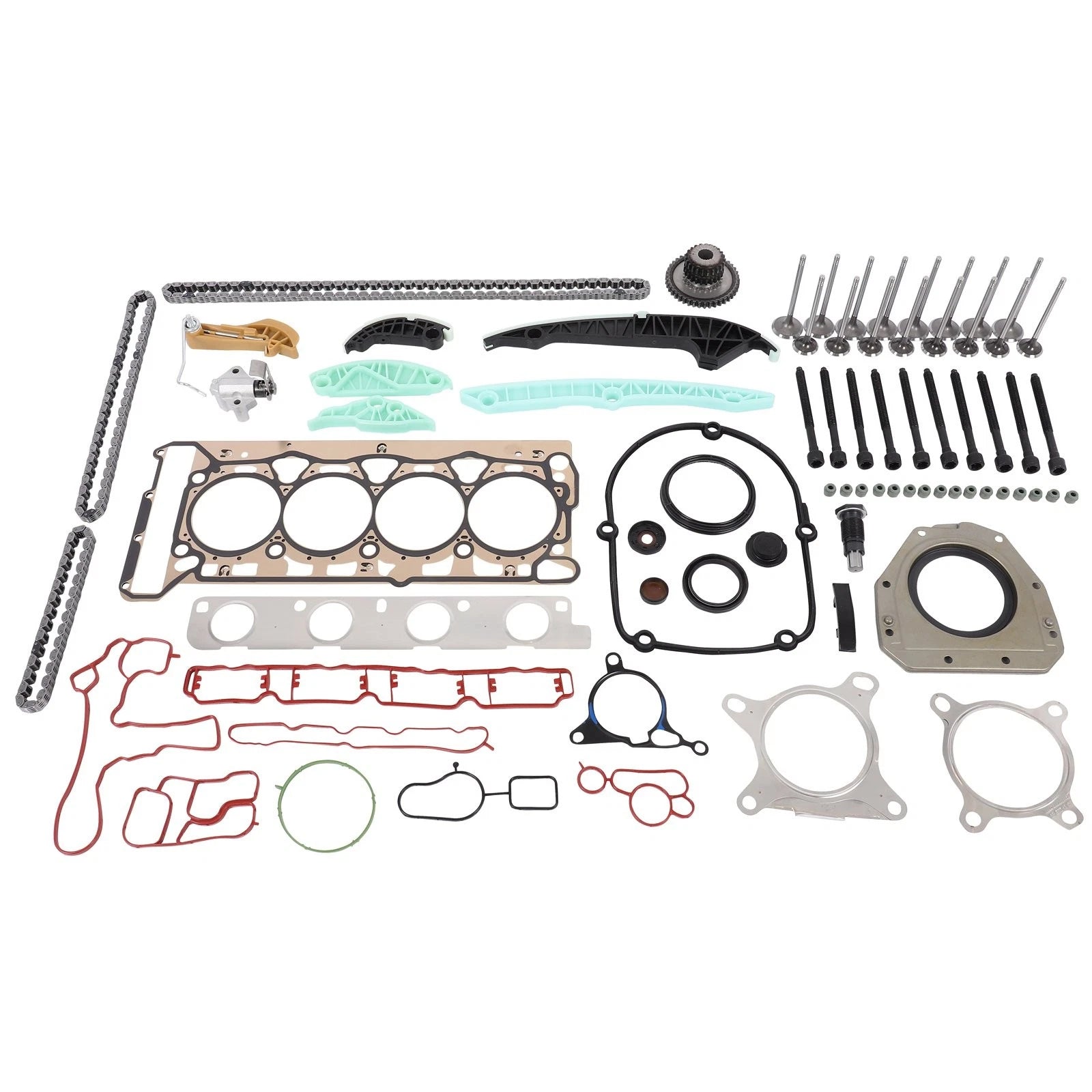 Timing Chain Head Gasket Set with Intake Exhaust Valves for Audi VW 2.0 TSI Jetta