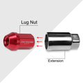 20Pc M12X1.25 Red JDM Closed End Acorn Hex Wheel Lug Nuts + Extension 25mmx35mm