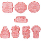 Set of 8 Cartoon Happy Birthday Cookie Cutters - Food Safe PP Baking Tool