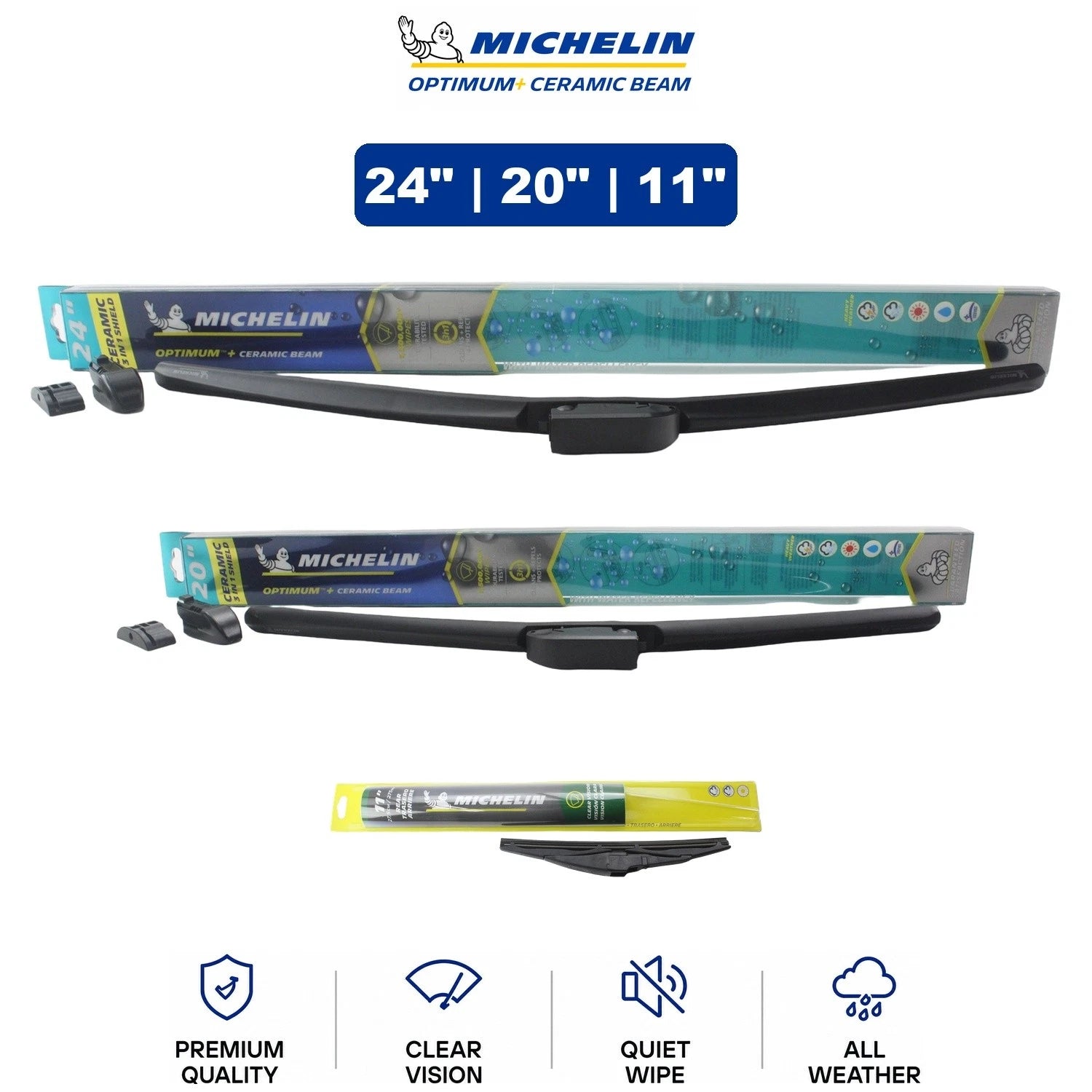 Set of 3 Michelin Optimum+ Ceramic Beam Wiper Blades for Kia (2010–2019)