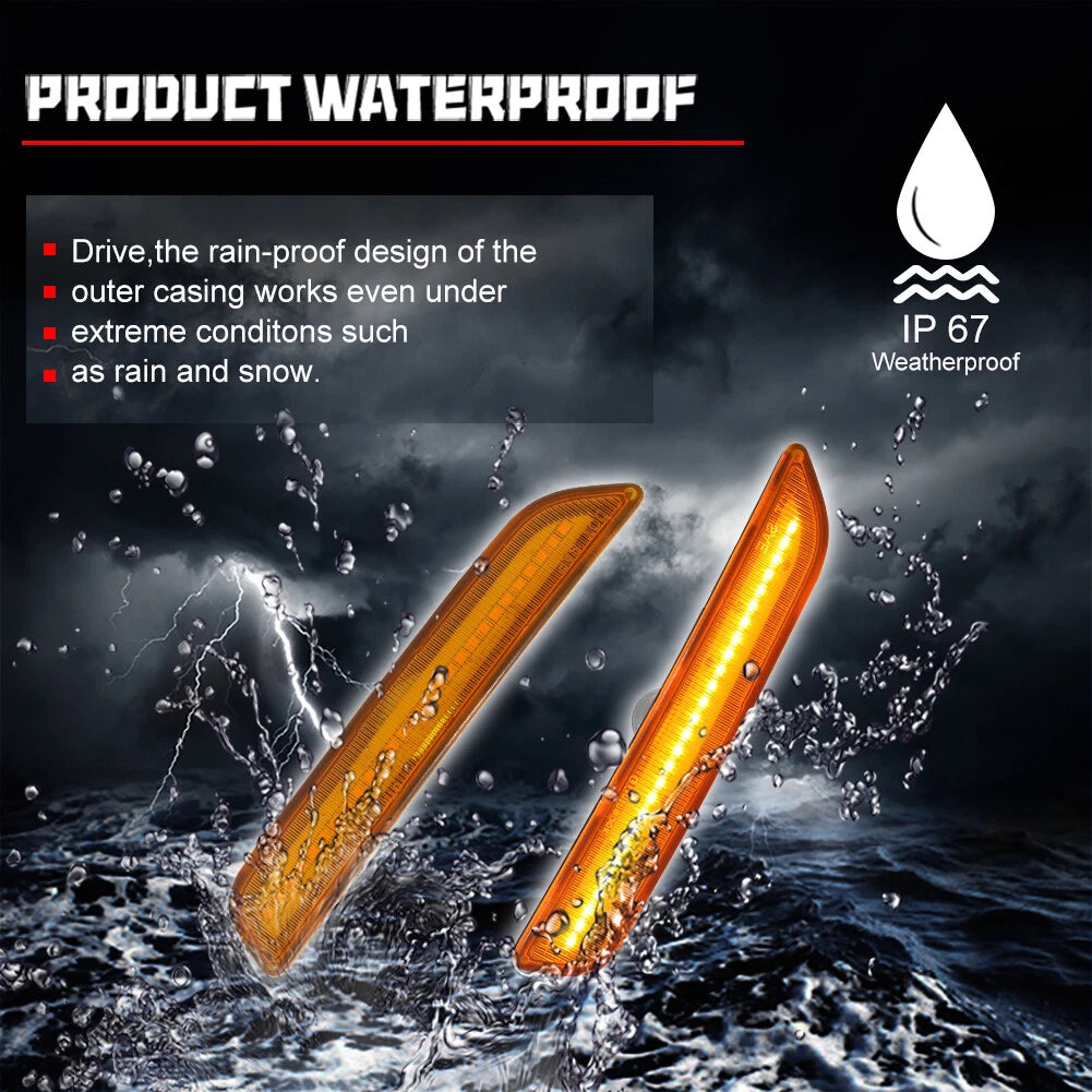 2pc Amber LED Front Corner Side Marker Lights for Ford Mustang (2010–2014)