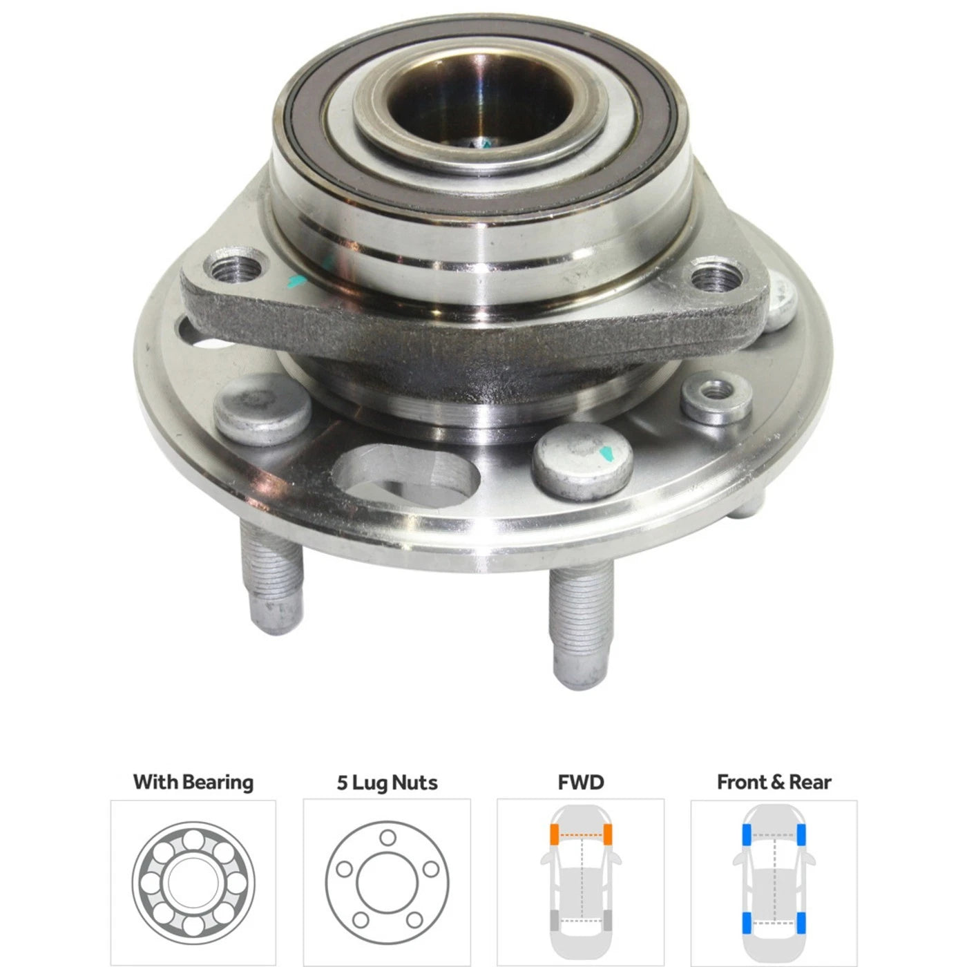 Wheel Hubs for Chevrolet Malibu (2013–2015) Front & Rear 5 Lug with Bearing