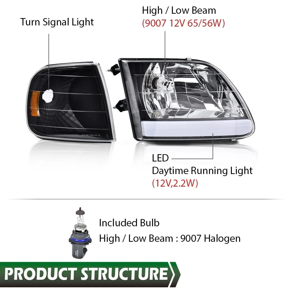LED Tube Headlights & Corner Parking Lights for F150 Expedition (1997–2004)