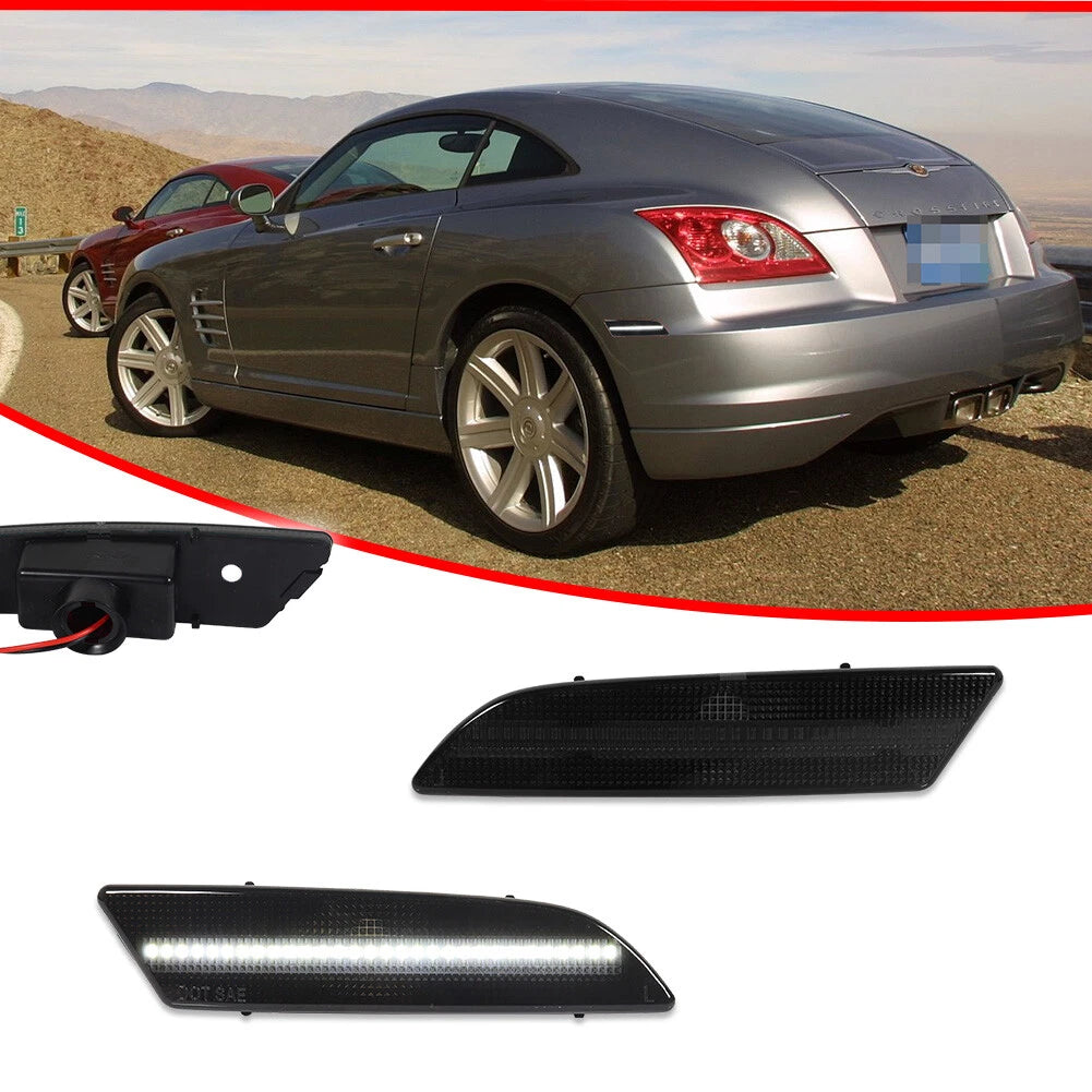 2X Full White LED Smoked Rear Side Marker Light for Chrysler Crossfire (2004–2008)