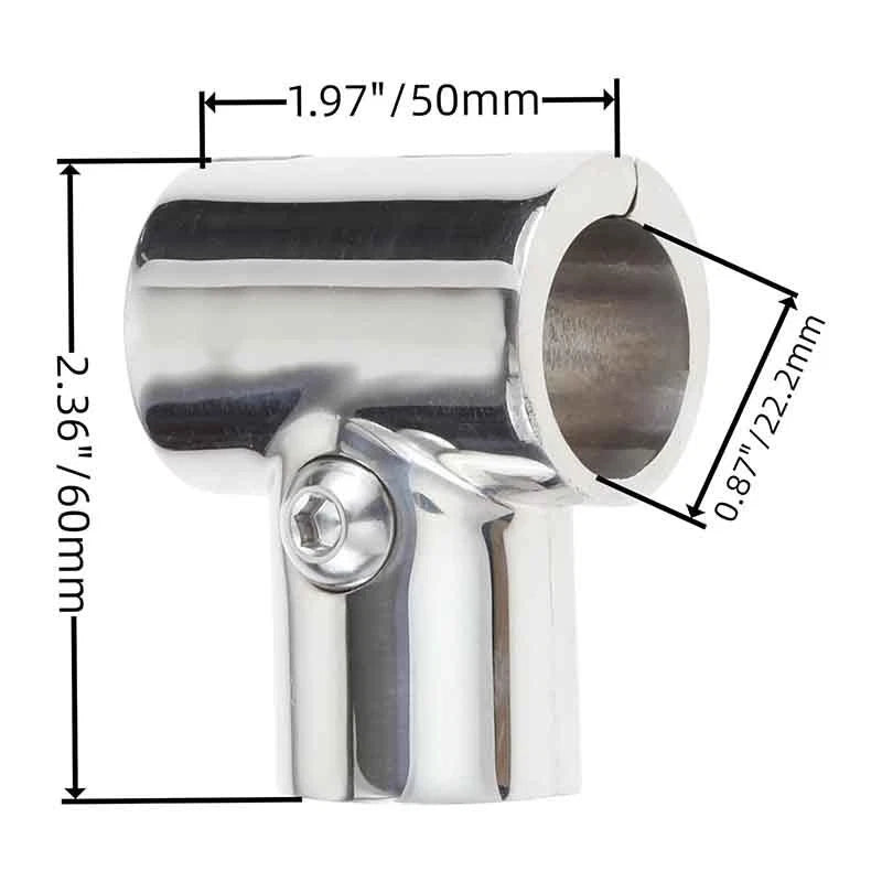 3-Way Tee for Boat Rail 316 SS 22mm 7/8in 25mm 1in