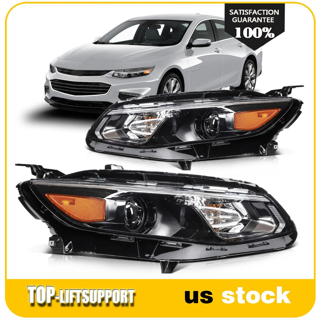 Black Housing Headlight Pair for Chevrolet Malibu (2016–2018)