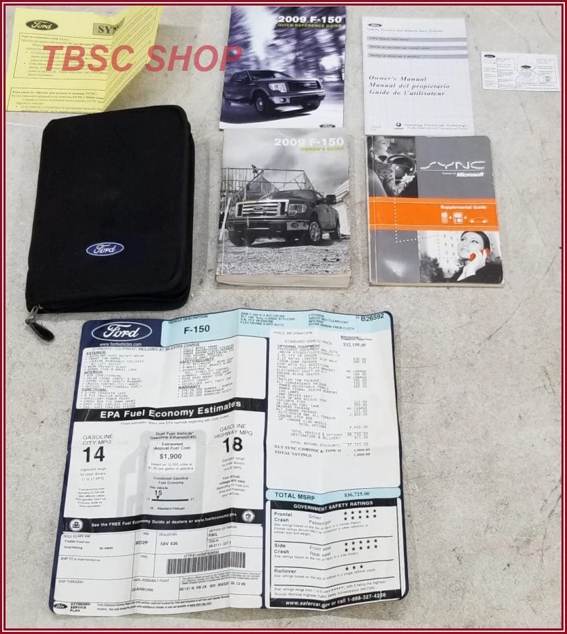Owners Manual Collection for Ford F150 (2009) with Case & Window Sticker
