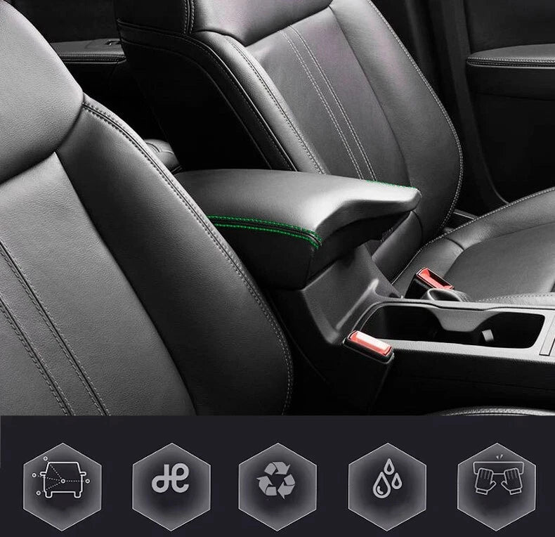 Leather Console Lid Armrest Cover for Ford Ranger (2019–2020) Green Stitch