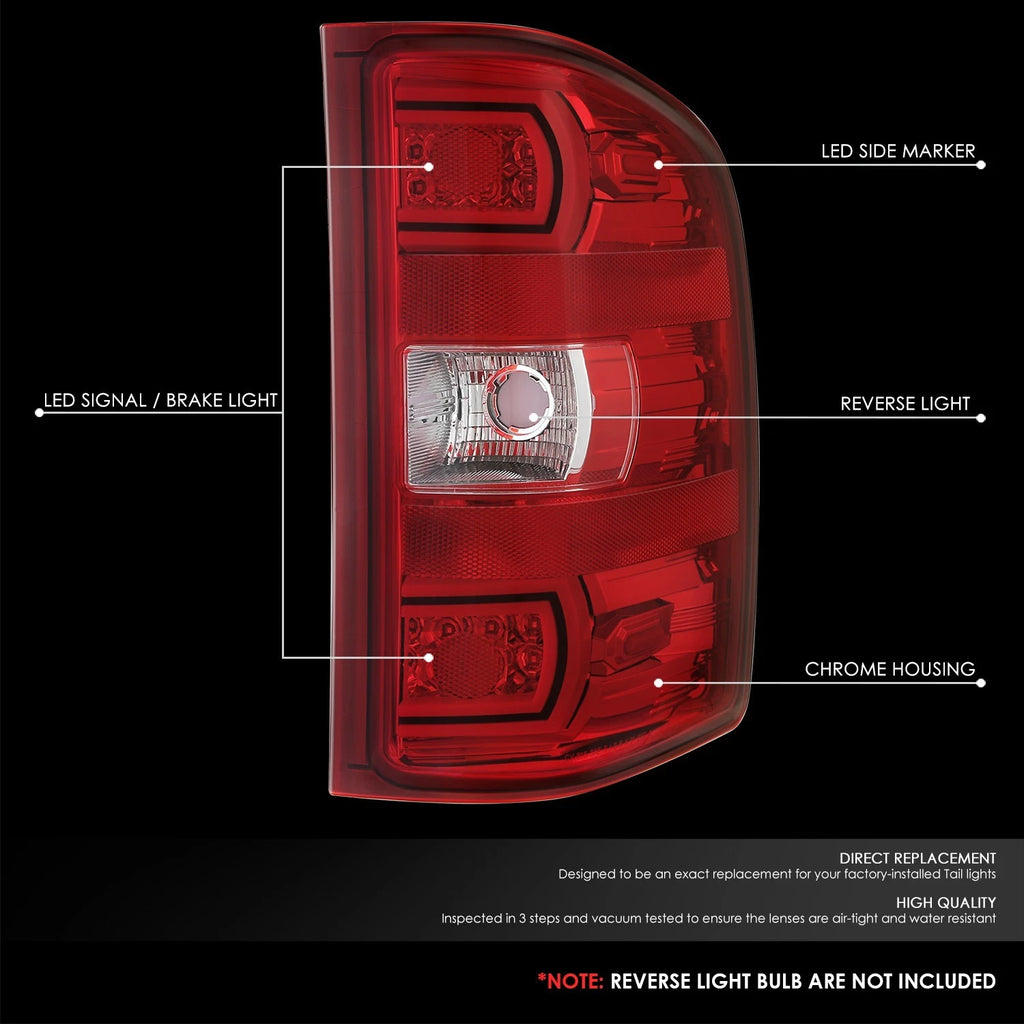 Set of 2 Chrome/Red LED Tail Brake Lights for Sierra Silverado 1500 2500 HD 3500 HD (2007–2014)