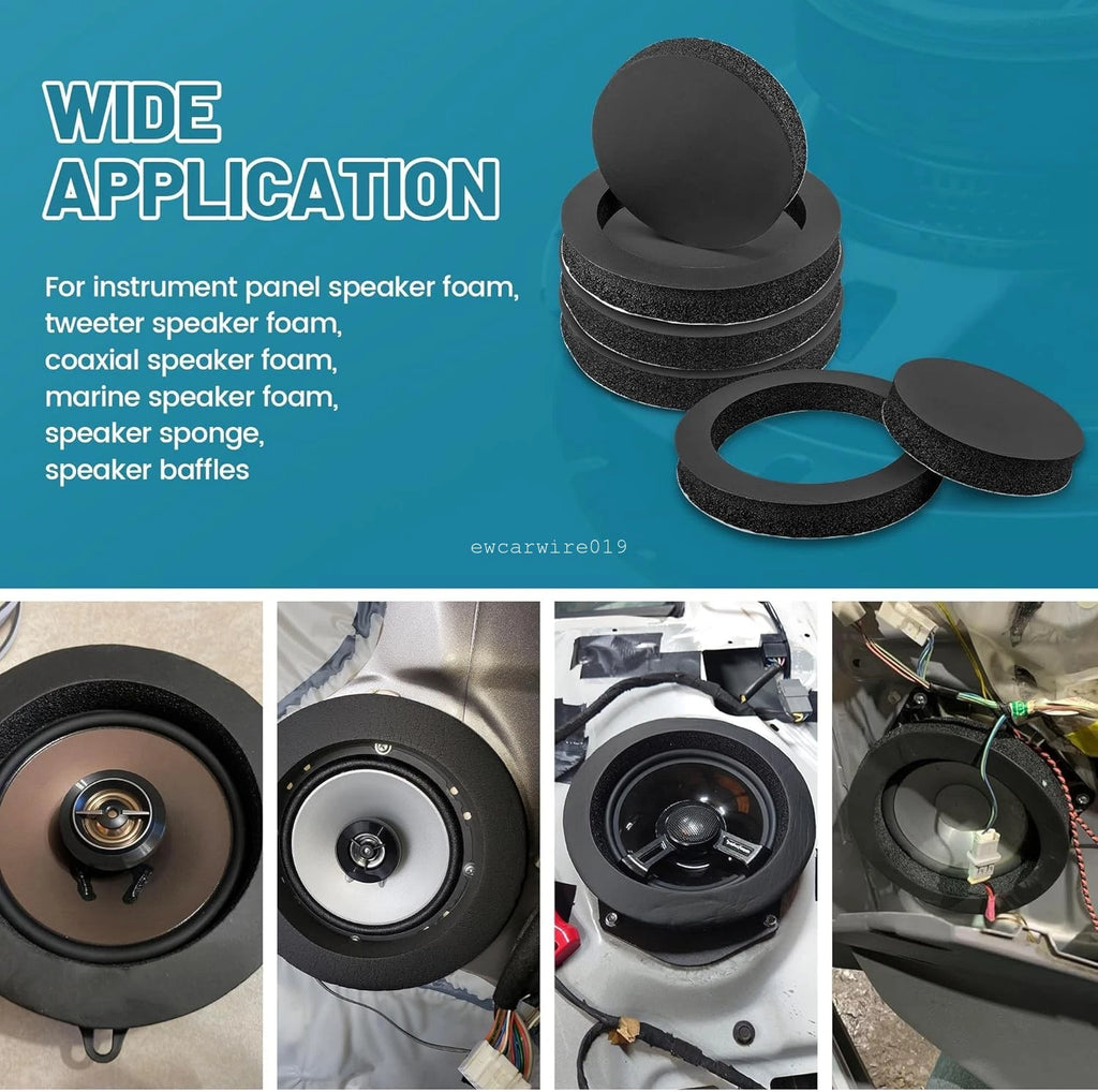 Set of 4 Car Door Speaker Foam Rings for Universal Fit (6.5")