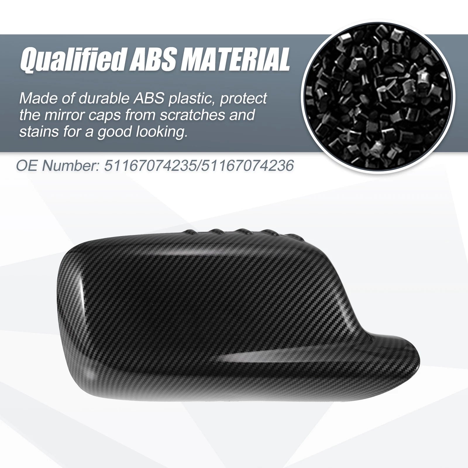 Pair Rearview Mirror Cover Cap Black Carbon Fiber for BMW 3 Series 2012–2019, 7 Series 2013–2019