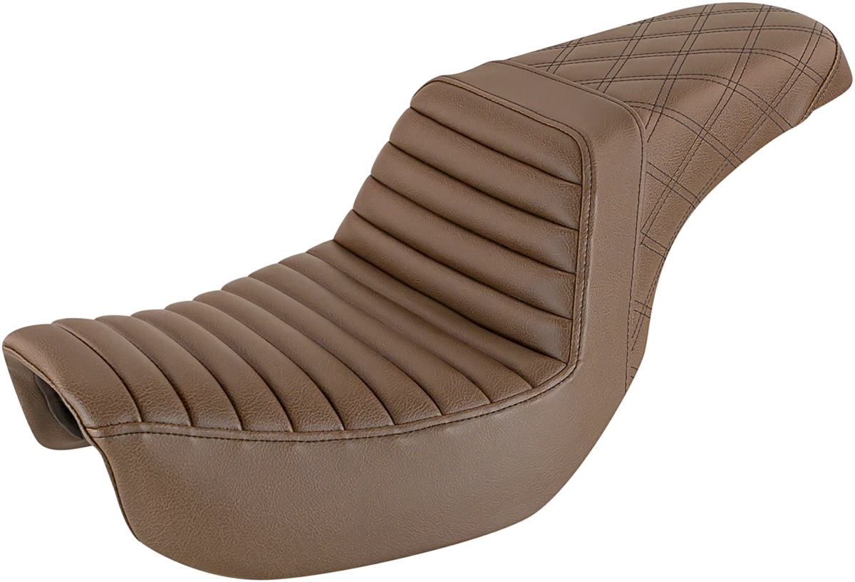 Saddlemen Step-Up Seat for Harley Davidson (2014–2023) - Brown Tuck-n-Roll
