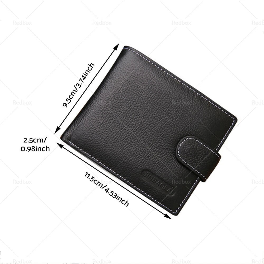 Mens Wallet Bi-Fold Black Cowhide Leather with Card Slots & Coin Pocket