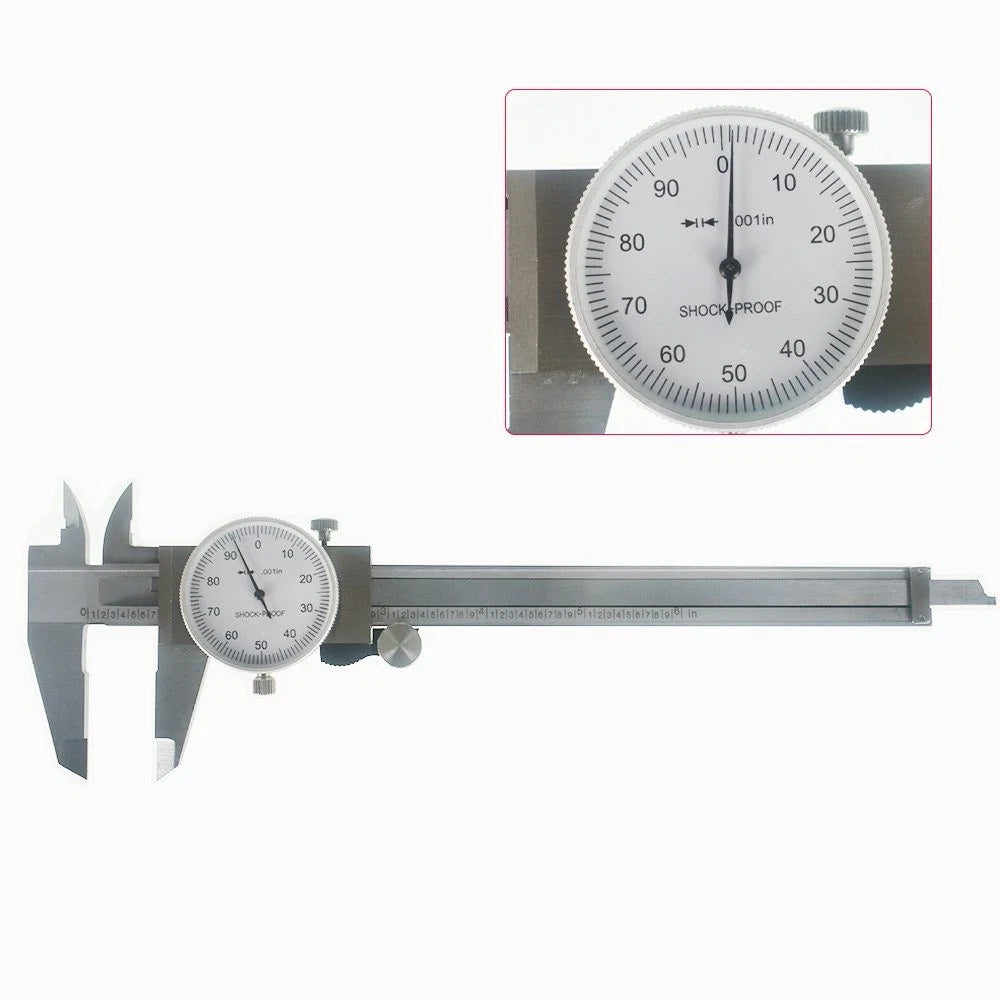 3PCS 6 Inch Dial Caliper Stainless Steel Shockproof Gauge 0.001"