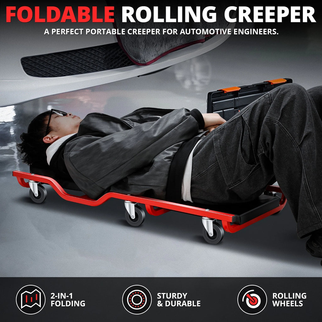 Red Roller Mechanic Garage Shop Creeper for Universal Use (38"L x 17"W x 4.33"H)